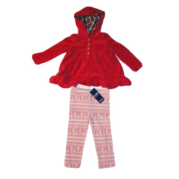 NWT Chaps Dress Tunic Legging Set Hooded Top Pants 18 M MRSP.38.00 Red Valentine Matching Sets